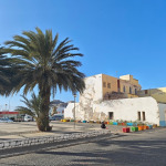 Palma i miejski plac w Mindelo z charakterystyczną zabudową Cabo Verde