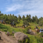 Grupa jeźdźców w Górach Czatkalskich pod koniec trekkingu w Uzbekistanie